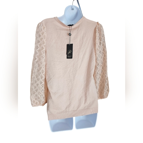 Adrianna Papell pearl blush pink heart lace long top v neck size medium NWT - Picture 2 of 3